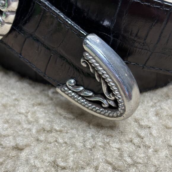 BRIGHTON REVERSIBLE Black/Brown Croc Embossed Leather Belt Size L 31-35” - Picture 5 of 6